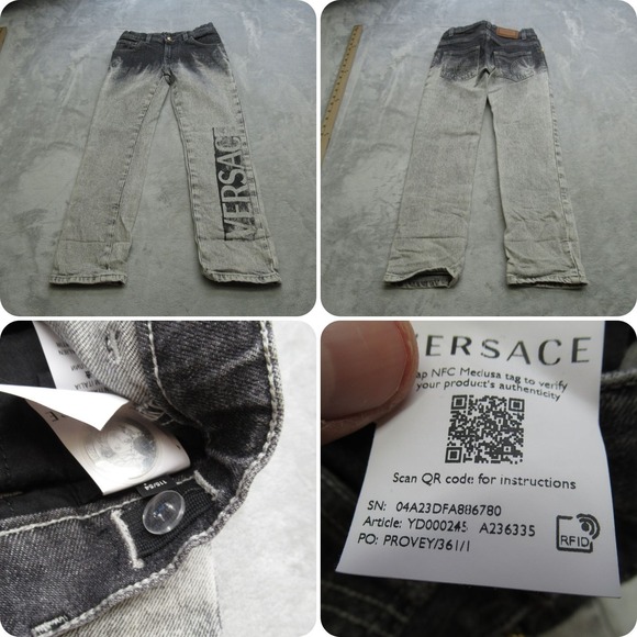 Versace Jeans Youth 6A 22X21 Gray Logo Graphic Button‎ Waist Straight Italy Made